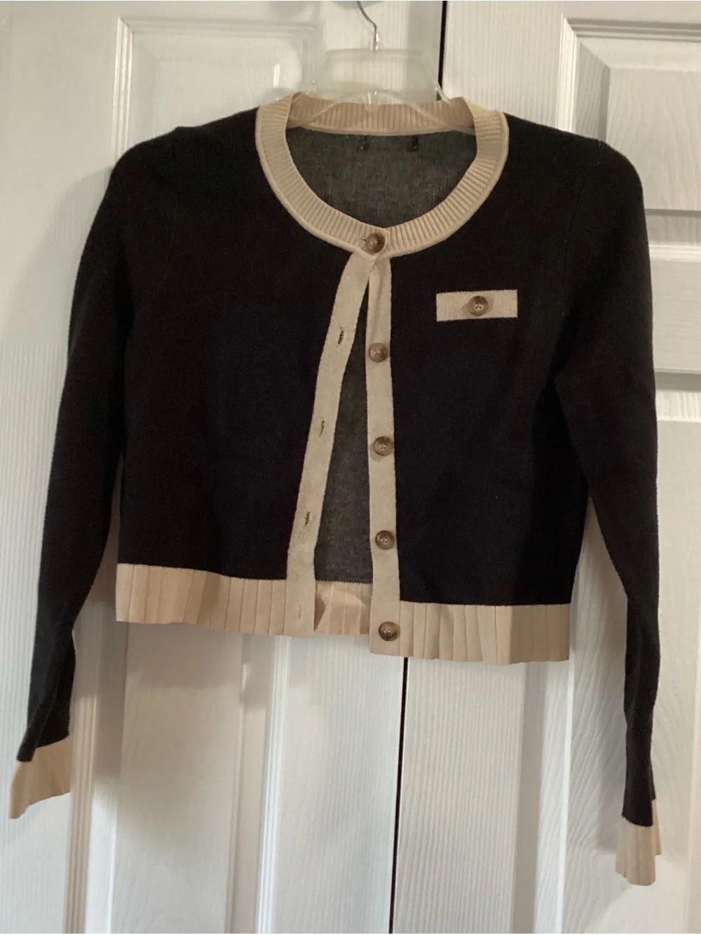 Source Unknown Black Cardigan with Cream Trim